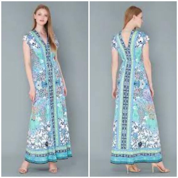 💕HALE BOB💕 Adea Jersey Maxi Dress ~ Mixed Floral and Bird Print Small - Picture 3 of 15